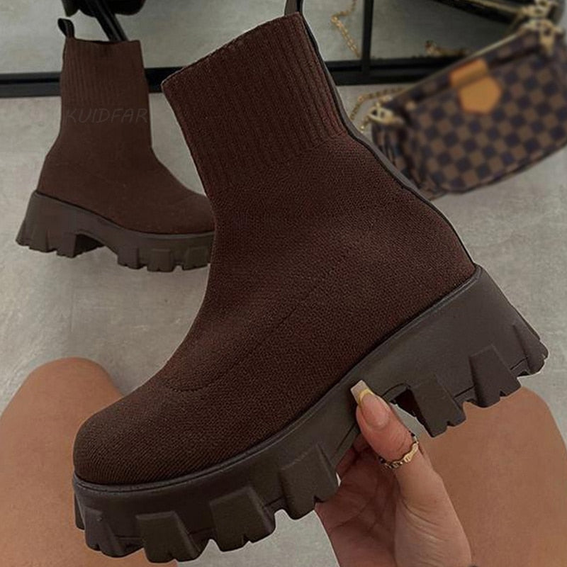 Women Boots  Platform Boots For Autumn Winter Shoes Slip On Platform Shoes Women Ankle Boots White Heels Short Botas Mujer