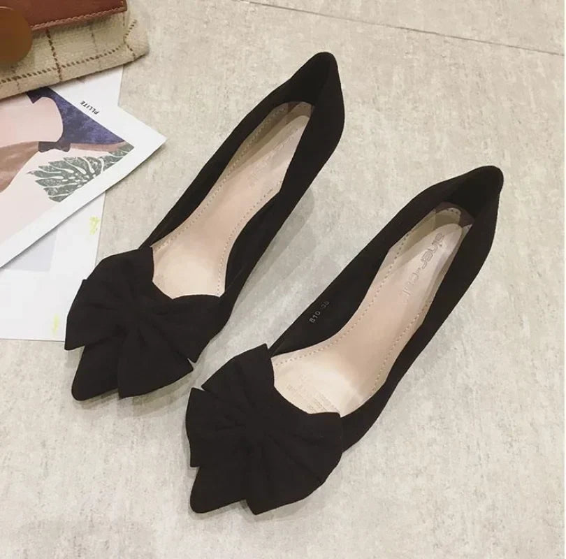 Shoes for Women Super High Heel Ladies Summer Footwear Black Office Stilito Pointed Toe with Bow Genuine Mark Slip on Shoe