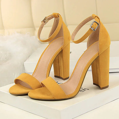 Summer Plus Size 34-43 Woman 9.5cm High Heels Sandals Classic Block Platform Pumps Lady Chunky Burgundy Yellow Nude Shoes