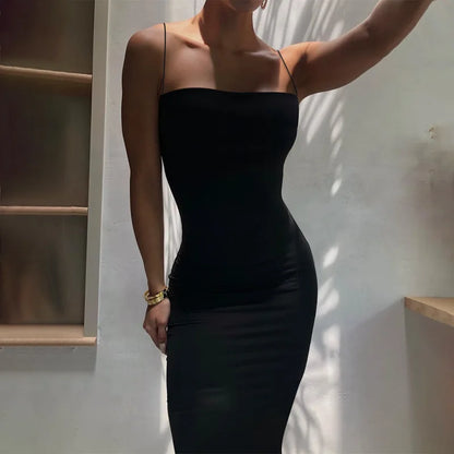 binfenxie Summer Black Sexy Dress Women Streetwear Sleeveless Backless Solid Spaghetti Strap Bodycon Casual Clubwear Elegant Party Dresses