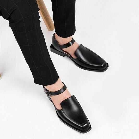 New Black Casual Business Men Shoes Buckle Strap  Round Toe Sandals Shoes for Men with Free Shipping Size 38-46