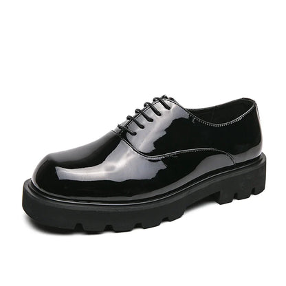 Men Japan Karajuku Korean Style Fashion Streetwear Thick Platform Casual Patent Leather Shoes Male Lace Up Dress Leather Shoes