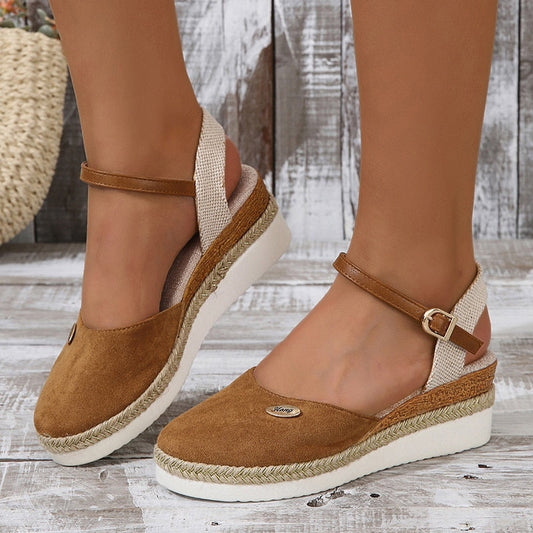 Closed Toe Wedge Sandals for Women Summer Buckle Strap Gladiator Shoes Woman Fashion Espadrilles Platform