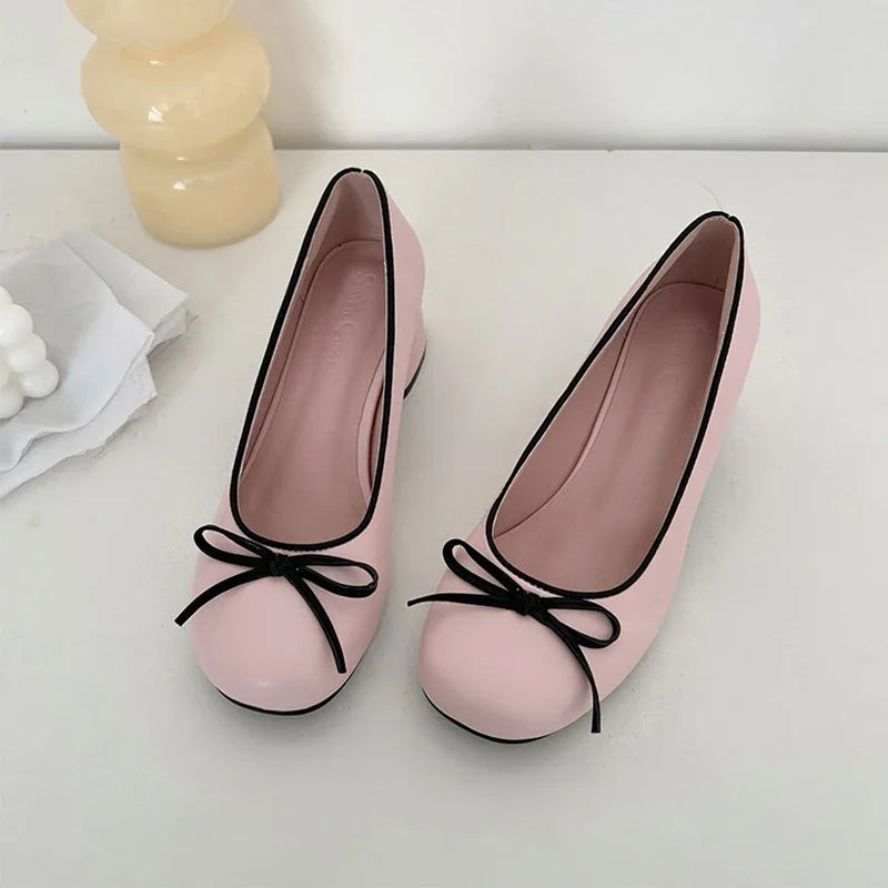 Futurecen Designers Butterfly-knot Women Pumps Fashion Shallow Slip On Thick Low Heel Sandalias Ladies Elegant Outdoor Mary Jane Shoes