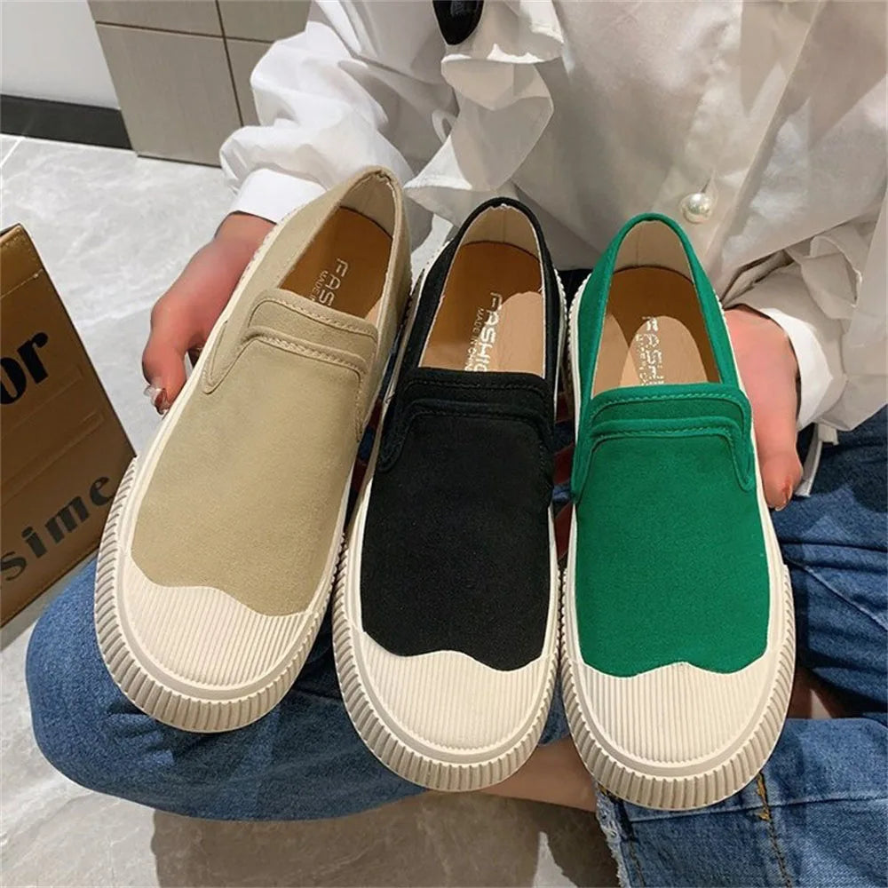 New Loafers Women Spring Shallow Ladies Patchwork Slip On Casual Canvas Shoes Outdoor Walking Running Flats Sneakers