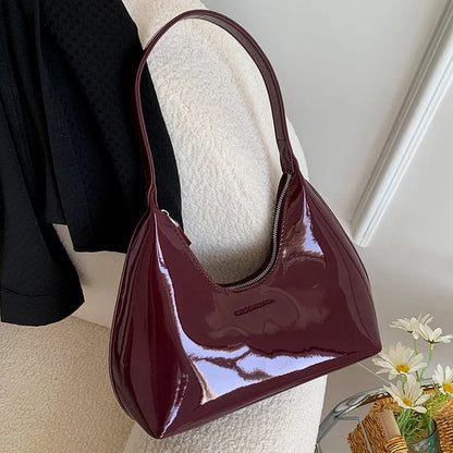 binfenxie Women Patent Leather Tote Bag Versatile Fashion Shoulder Bag Casual Satchel Hobo Bag Underarm Bag Girl Zipper Small Handbags