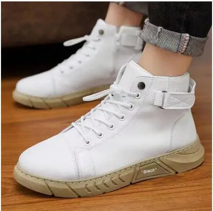 Autumn Winter Fashion Men's Ankle Boots PU Leather High Quality Comfortable Black Leather Platform Casual Shoes