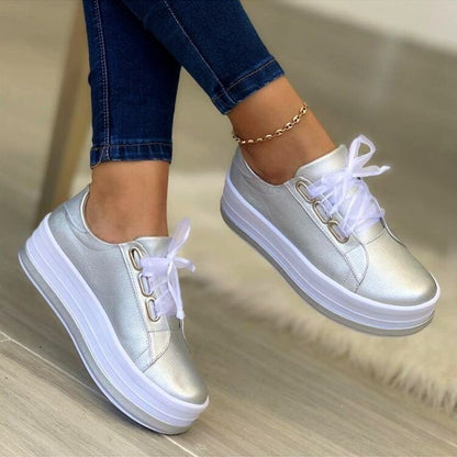 Woman Shoes Casual Sneakers for Women Round Toe Platform Shoes Lace Up Tennis Female Vulcanized Shoes Solid Color Ladies Loafers