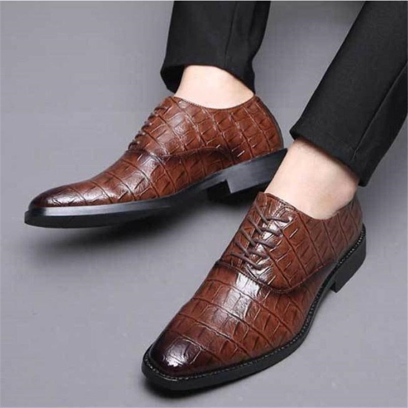 Men Crocodile Grain Leather Shoes Dress Business Office Shoe Mens Wedding Party Derby Shoes Men's Square Toe Flats Sizes 38-48