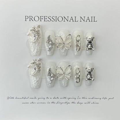 10pcs detachable almond handmade false nails ballet wearable Maillard style artificial nail with glue fall winter press on nails