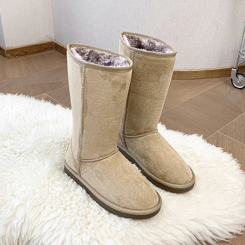 Women's Luxury Suede Leather Warm Snow Boots Winter Designer Plush Fluffy Anti-cold Zipper Platform Shoes Zapatos De Mujer