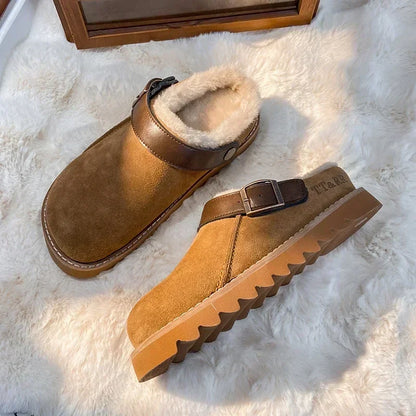 Women Slippers Winter Fur Flats Short Plush Mules Shoes New Women Platform Cotton Shoes Suede Home Flip Flops Warm Shoes