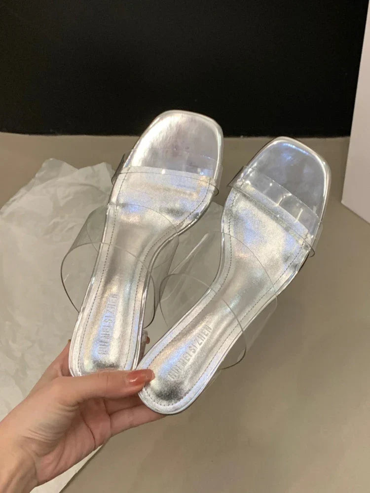 Summer Transparent Slides Clear Shoes Open Toe Heeled Women's Slippers and Ladies Sandals Outside Non Slip Unique Footwear