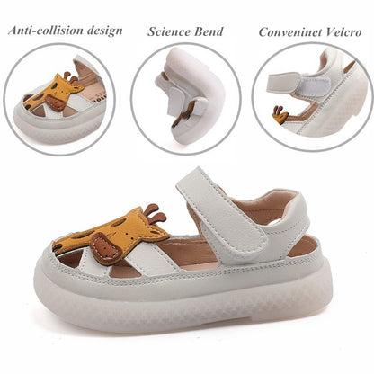 Genuine Leather Baby Shoes Cute Giraffe Pattern Toddler Sandals For Girls Closed Toe Anti-Slippery Infant Boys Sandals Summer