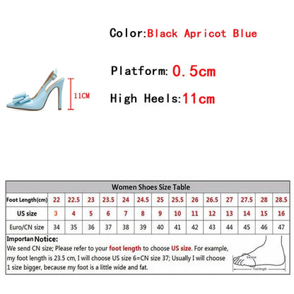 Futurecen Classics High Heels Women Bule Leather Bowknot Pointed Toe Stiletto Fashion Buckle Strap Slip On Slingback Shoes Pumps