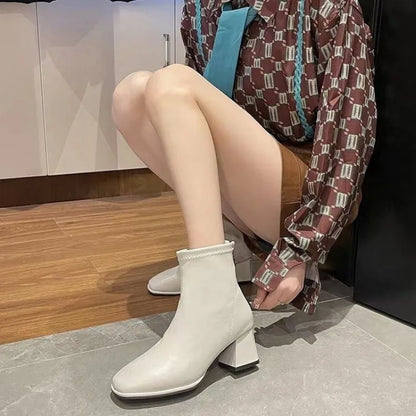 Footwear Tassel Booties Elegant with Medium Heels Women's Ankle Boots White Short Shoes for Woman Rhinestone Autumn Trend