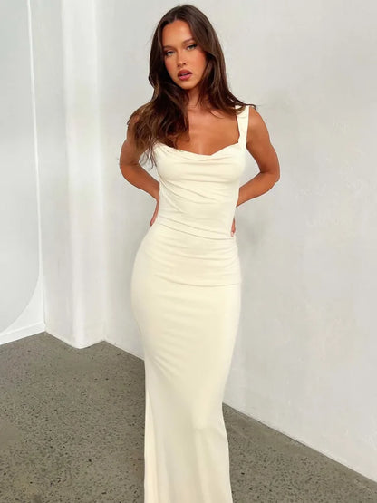 Sexy Sleeveless Swinging Collar Spaghetti Strap Dress Women Bodycon Elegant Female Backless Long Party Club Vestidos