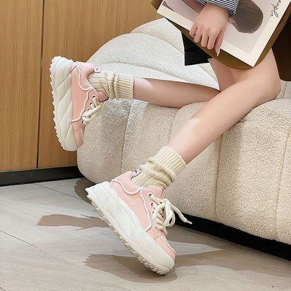 Design Pink Shoes For Girls Spring New Women's Casual Shoes Lovely Leather White Platform Sneakers Woman