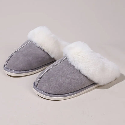 Winter Fur Slippers Women Faux Suede Fluffy Furry Home Slides Woman Comfort Non Slip Indoor Floor Cotton Shoes 45