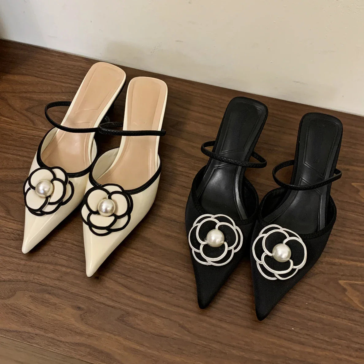 Futurecen Flower Pointed Toe High Heels Women Luxury Designer Sandals Female Summer Elegant Fashion Pumps Woman Flower Mule Slippers Women