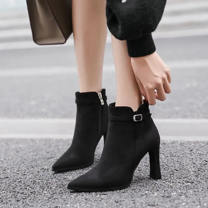 Short Shoes for Woman Suede Women's Ankle Boots Very High Heels Booties Pointed Toe Footwear Heeled Black on Offer