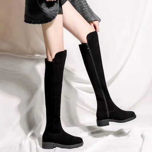 Shoes for Woman Middle Heel Footwear Winter Knee High Shaft Women's Boots Long Flat Gothic Spring Autumn Demi-season Quality Hot