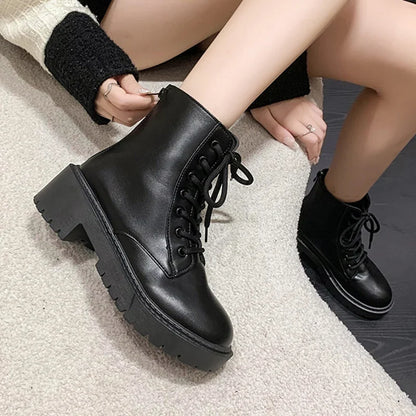 White Chunky Platform Combat Boots Women Back Zipper Pu Leather Ankle Boots Woman Punk Thick Bottom Motorcycle Botas Mujer