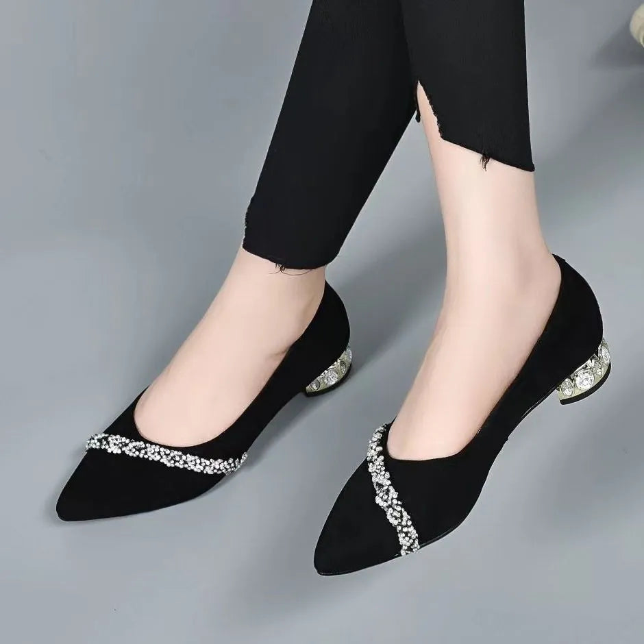 Women's Summer Footwear Diamond Shoes for Woman  Rhinestone Office Low Heel Elegant with Crystals Black Stylish on Promotion