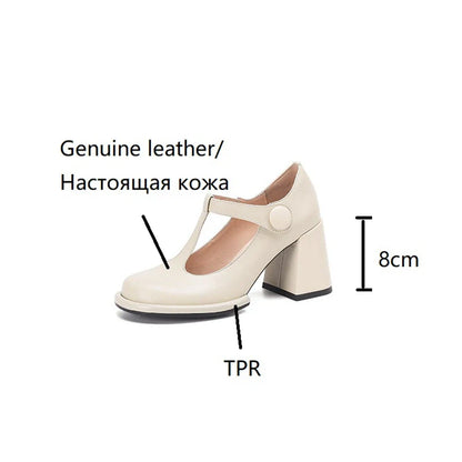 Futurecen  Spring Women's Pumps Genuine Leather Shoes for Women Round Toe Chunky Heel Shoes Super High Heel Mary Janes Handmade Shoes