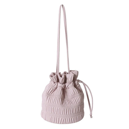 binfenxie Silver Black White Khkai Pink Pleated Women's Bucket Shaped Underarm Bag PU Leather Drawstring Handbags Sewing Y2K Soft Crossbod