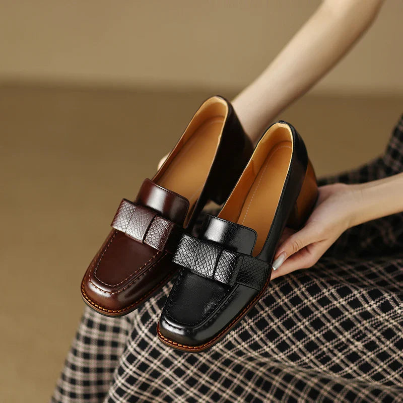 New Fashion Women Pumps Square Toe Thick Heels Genuine Leather Shoes Woman Spring Summer Office Ladies High Quality Shoes