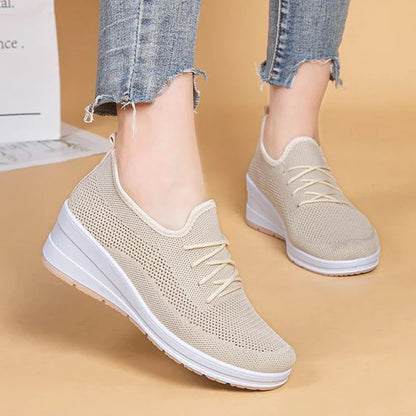 Breathable Mesh Wedge Sneaker Women Soft Thick Bottom White Tennis Shoes Woman Comfy Non Slip Casual Sport Shoes Female