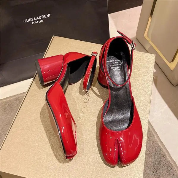 Women's Shoes With Straps Mary Jane Casual Heels Sandals Ladies Round Toe Patent Leather Buckle Lolita Comfortable Retro African