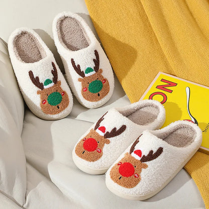 New Christmas Elk Cotton Slippers For Men Women Halloween Mask Home Slip Resistant Couples Indoor Plush Cotton Shoes In Winter