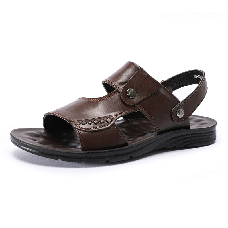 Men's Beach Sandals Casual Leather Breathable Beach Sandals Men's Outdoor Soft and Comfortable Summer Shoes Fashion Slippers