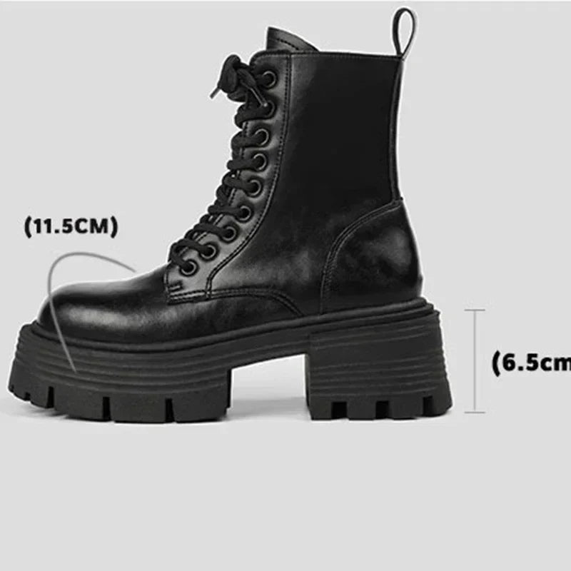 Winter Ankle Lace Up Chelsea Boots Women New Motorcycle Boots Round Toe Chunky Shoes Goth Warm Causal Punk Chaussure Femme