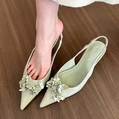 Futurecen 2024 Summer Pointed Toe Women Sandals Fashion Elegant Flower High Heel Singbacks Mules Shoes Ladies Sexy Party Dress Pumps Shoes