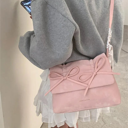 binfenxie Pink Womens Shoulder Bag 2024 Fashion Pleated Elegant Casual Bow Tote Bag Scarves Large Capacity Exquisite Female Handbag