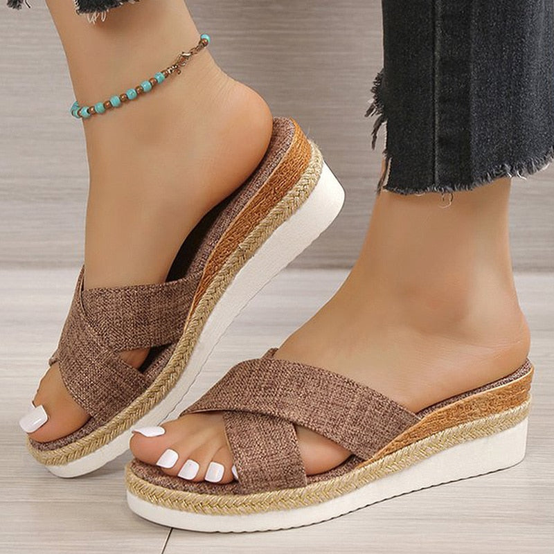 Women Sandals Hemp Wedge Heels Sandalias Mujer Platform Sandals Summer Wedges Shoes For Women Summer Footwear Women Slippers