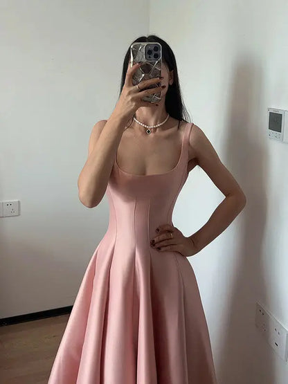 binfenxie Harajpoo Elegant French Socialite Style Sweet Pink Suspender Dress Women Spring Summer A-line Tea Break Formal Vestidos