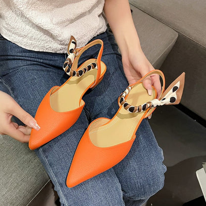 Slippers Mules Sandals Summer Women's Spring Shoes Low heel Luxury Woman Home Clothes Elegant Party Korean Orange Slingback