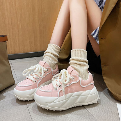 Design Pink Shoes For Girls Spring New Women's Casual Shoes Lovely Leather White Platform Sneakers Woman