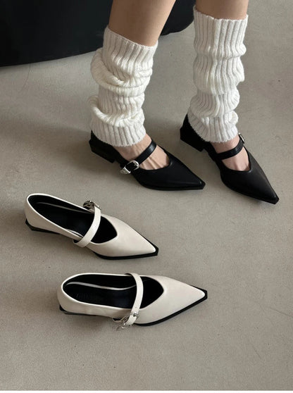 Futurecen Mary Jane Shoes 2024 New Summer Pointed Toe Low Heel Women Shallow Single Pumps Women Fashion Buckle Shoes