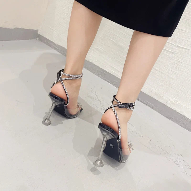 Futurecen  Summer Party Wedding Sandals Ladies 2024 Fashion Crystal Rhinestone  High Heels PVC Transparent Shoes Women Pumps