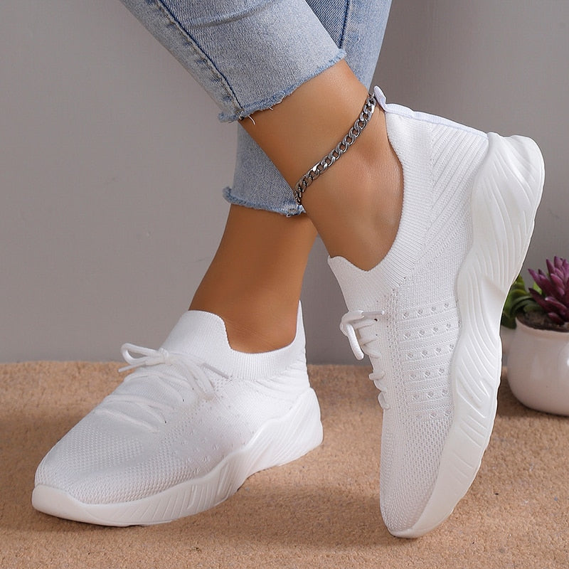 Women's Knitted Breathable Sneakers Lightweight Non Slip Sports Tennis Shoes for Women Autumn Casual Flats