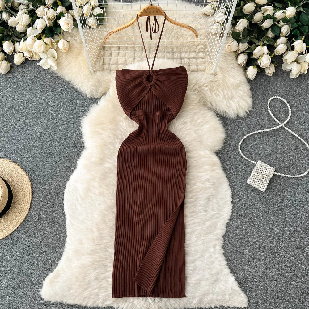 binfenxie Chic Fashion Sexy Package Hips Split Knitted Summer Dress Women Slim Elastic Bodycon Party Dress Streetwear Outfits