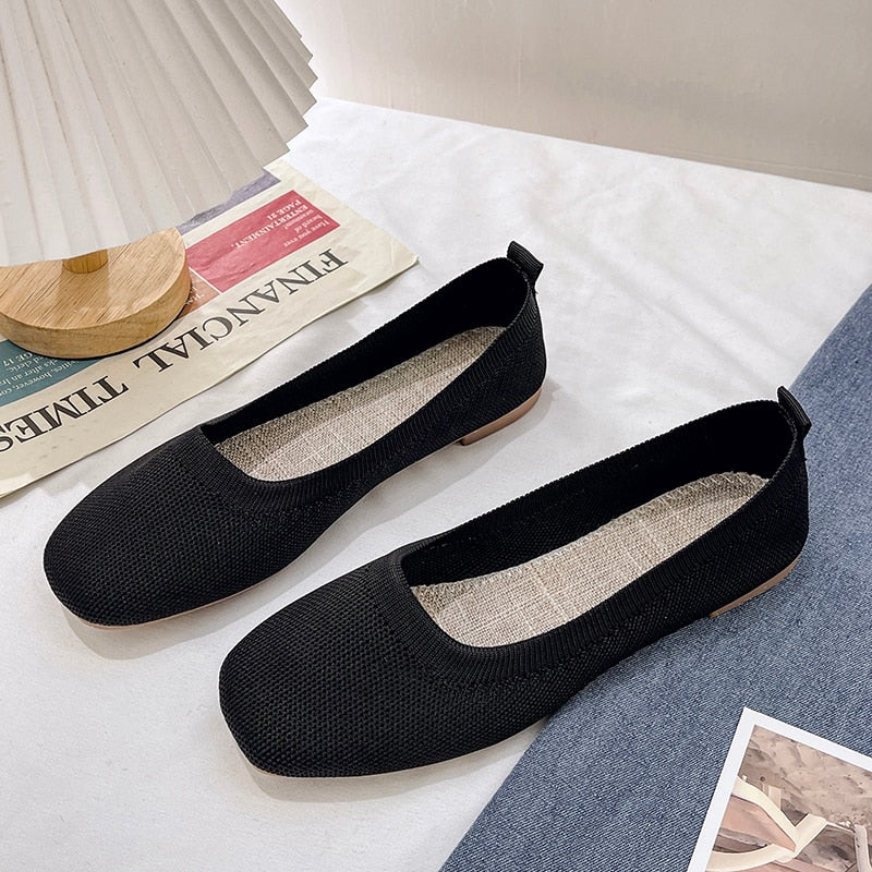 Women's Ballet Flats Knitting Casual Shoes Slip-on Cute Ballerina Not Casual Leather Without Heels Comfortable Free Shipping