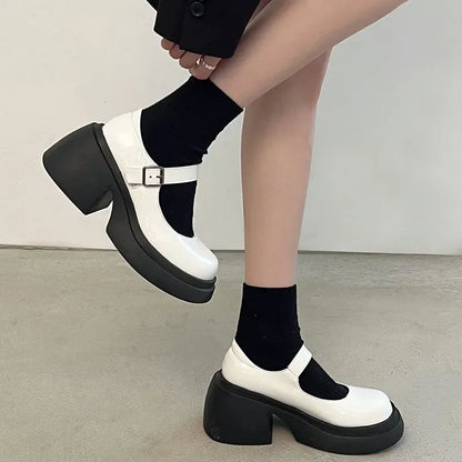 Futurecen Platform Mary Jane Shoes 2024 New Women's Shoes Women Thick Heels Trendy Street Lolita Shoes Round Toe Ankle Strap  Pumps