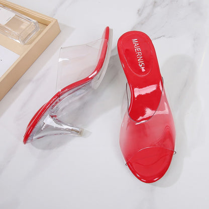 Transparent Slippers Ladies Clear PVC High Heeled Slippers Open Toe Daily Woman Perspex Slippers 6-11cm Jelly Crystal Slippers