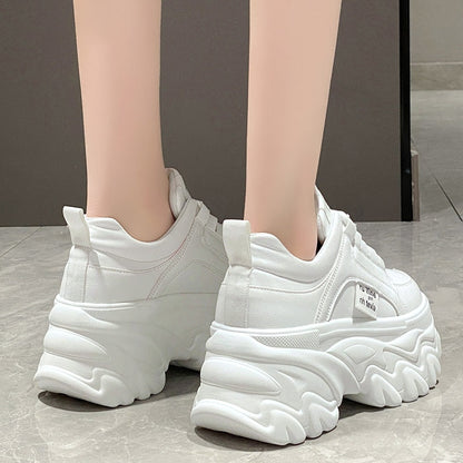 White Black Chunky Sneakers Women Spring Autumn Thick Bottom Dad Shoes Woman Fashion PU Leather Platform Sneakers Ladies